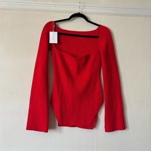 Knit/Red Bustier Long Sleeve Top